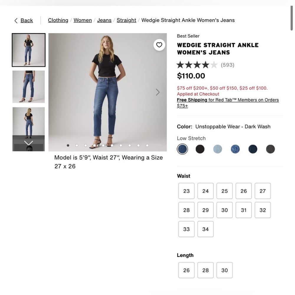 Levi's Women's Straight Leg Jeans - Dark Blue